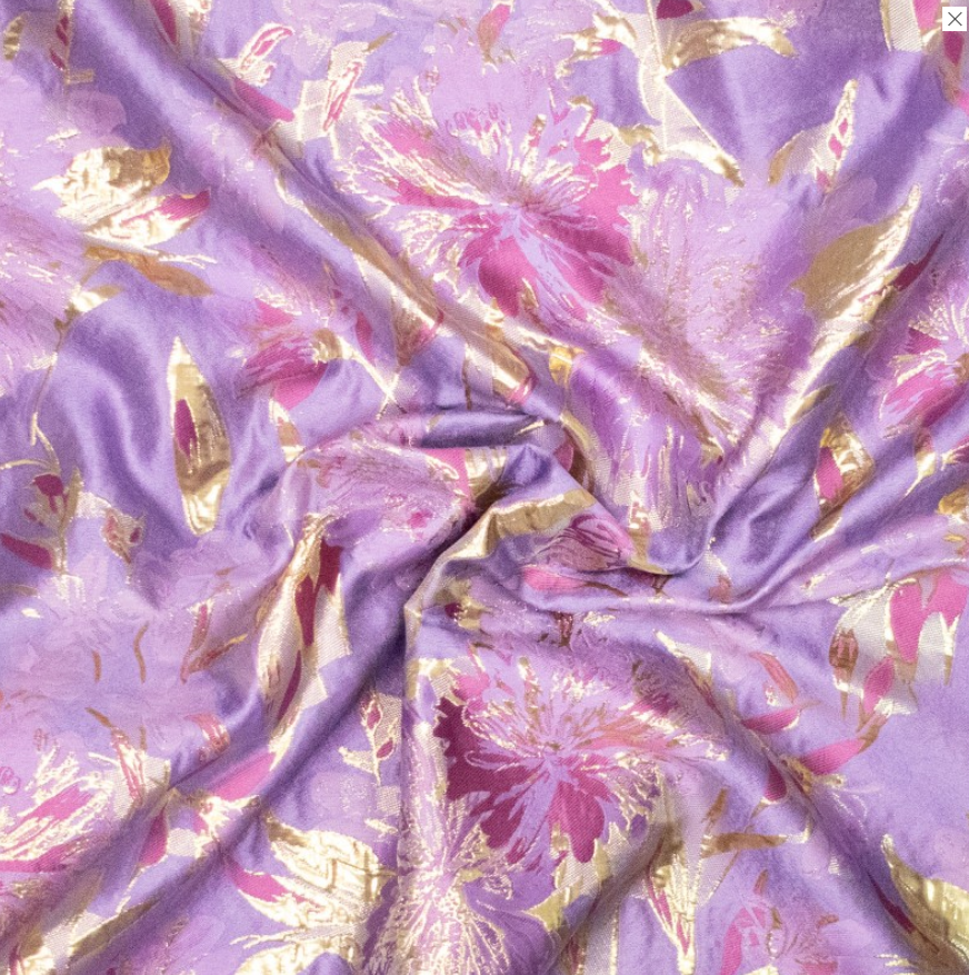 Jacquard paars met roze/gouden bloemen